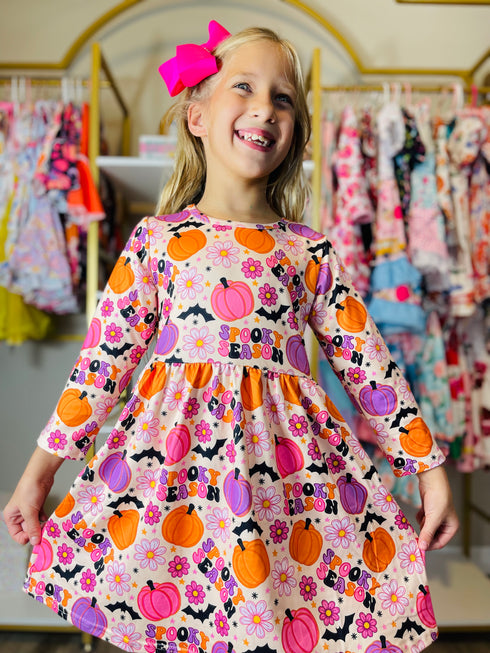 Bowtism Halloween Spooky Season Twirl Dress with Matching Bow - Bowtism